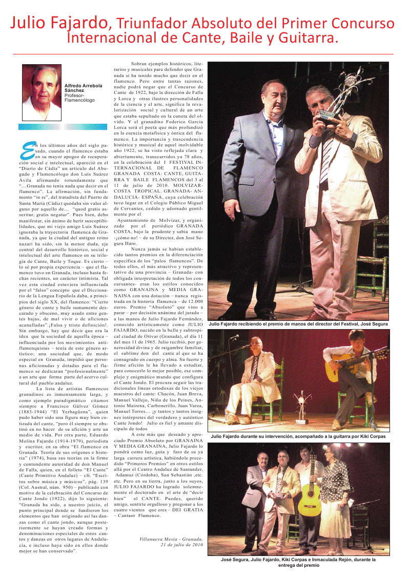 Julio Fajardo, Triunfador Absoluto del Primer Concurso Internacional de Cante, Baile y Guitarra